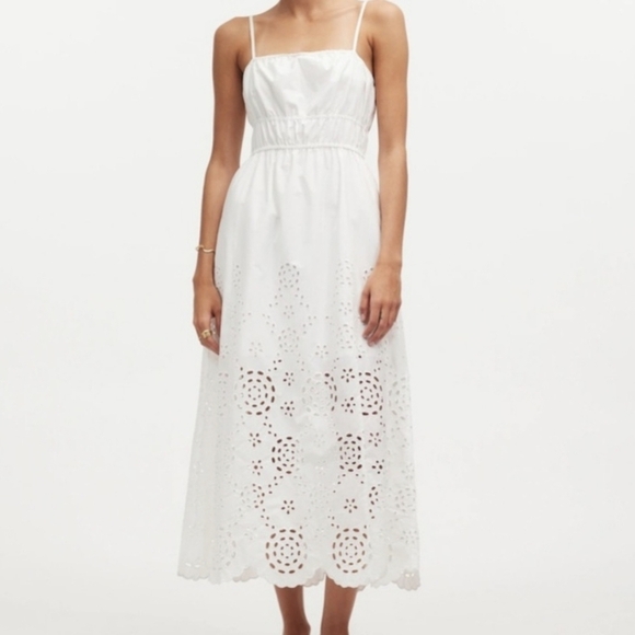 Madewell Embroidered Eyelet Tank Midi Dress in White Poplin Adjustable Strap - 6 - Picture 1 of 16